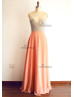 Coral Beaded Chiffon Long Prom Dress